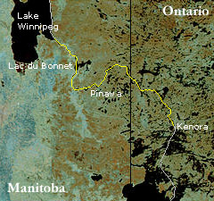 Satellite photograph of the Winnipeg River (courtesy NASA)